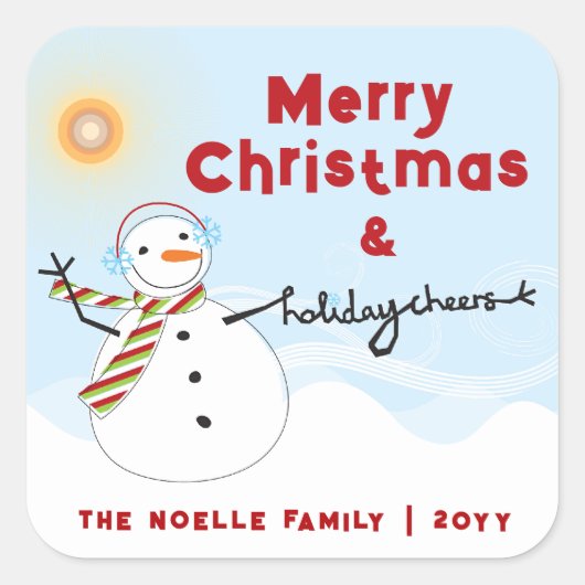 Leuke Kerst Schattigee Sneeuwman Cheers Vakantie S Vierkante Sticker (Voorkant)