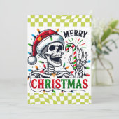 Leuke Kerst Skeleton Vakantie Bedankkaart (Staand voorkant)
