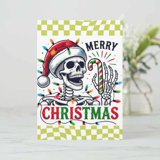 Leuke Kerst Skeleton Vakantie Bedankkaart (Staand voorkant)