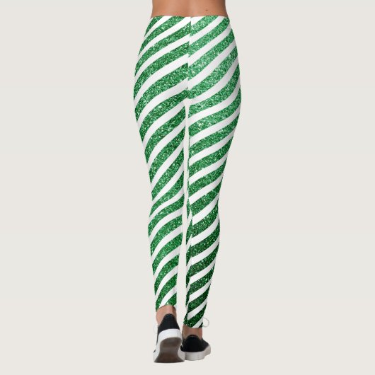 Leuke kerst snoep riet glitter groen gestript leggings (Achterkant)