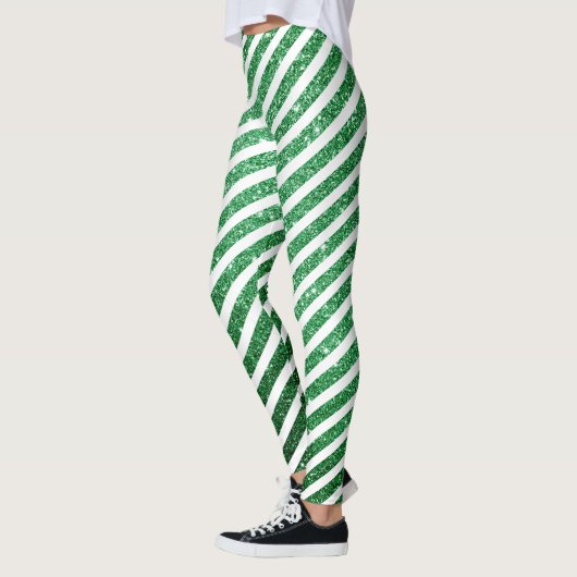 Leuke kerst snoep riet glitter groen gestript leggings (Links)