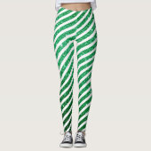 Leuke kerst snoep riet glitter groen gestript leggings (Voorkant)