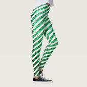 Leuke kerst snoep riet glitter groen gestript leggings (Rechts)
