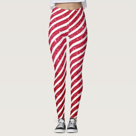 Leuke kerst snoep riet vakantie gestript patroon leggings (Voorkant)