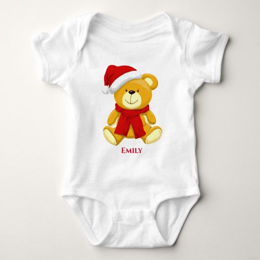 Leuke Kerst Teddy Bear Santa Baby Bodysuits (Voorkant)
