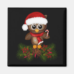 Leuke kerst uil op dennentak magneet