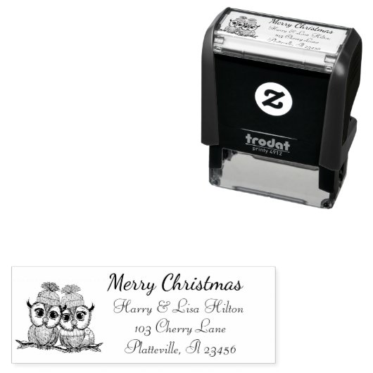 Leuke kerst uilen adres label  zelfinktende stempel (In situ)