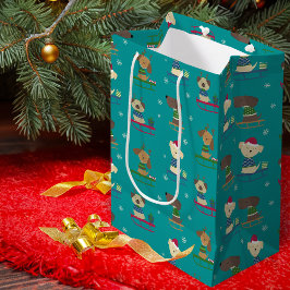 Leuke kerst vakantie honden op sledes patroon medium cadeauzakje