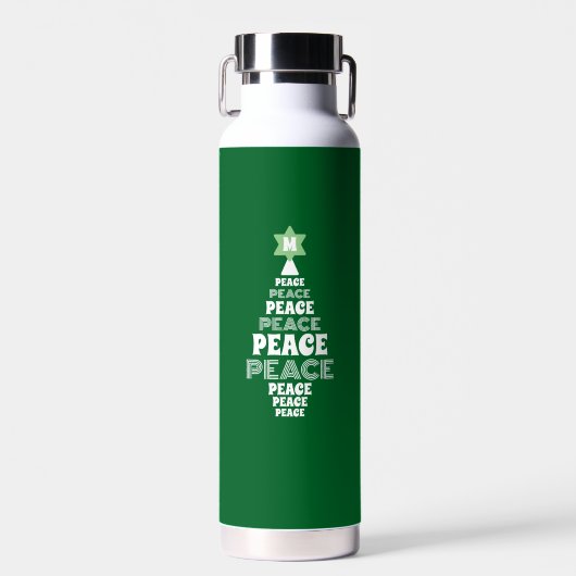 Leuke Kerst Vrede Boom Custom Initiaal Groen Waterfles (Voorkant)