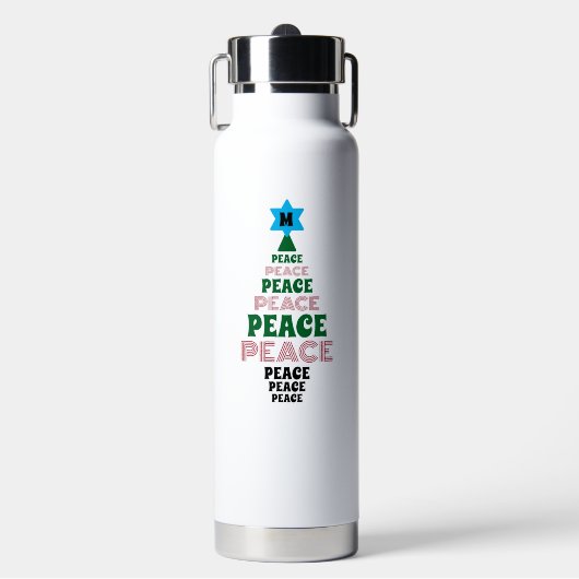 Leuke Kerst Vrede Boom Custom Initiaal Wit Waterfles (Voorkant)
