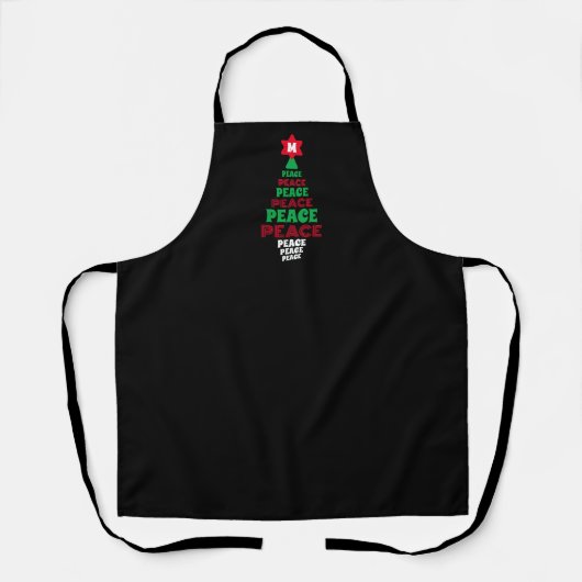 Leuke Kerst Vrede Boom Custom Initiaal Zwart Schort (Voorkant)