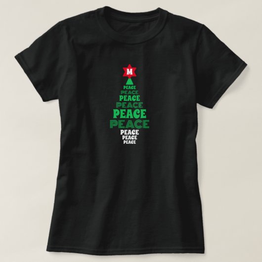 Leuke Kerst Vrede Boom Custom Initiaal Zwart T-shirt (Design voorkant)