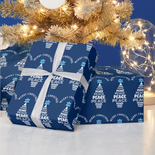 Leuke Kerst Vrede Boom Custom Jaar Blauw Cadeaupapier (Feestdagen)