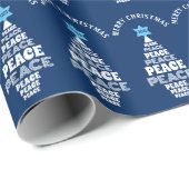 Leuke Kerst Vrede Boom Custom Jaar Blauw Cadeaupapier (Rol Hoek)