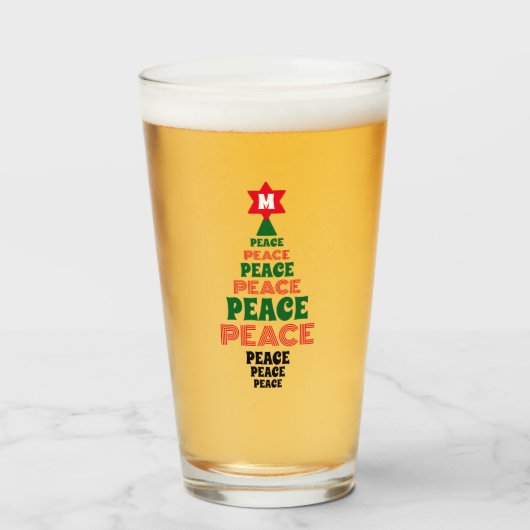 Leuke Kerst Vrede Groene Boom Aangepaste Initiaal Glas (Voorkant gevuld)