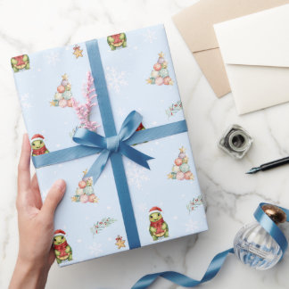 Leuke kerst Watercolor schildpad xmas Feestje Kind Cadeaupapier