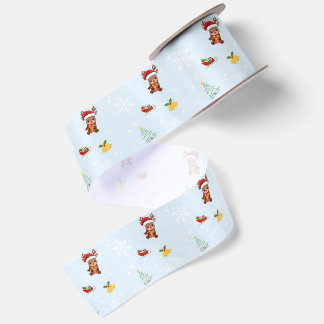 Leuke Kerst Waterverf rendier xmas Feestje Kind Satijnen Lint
