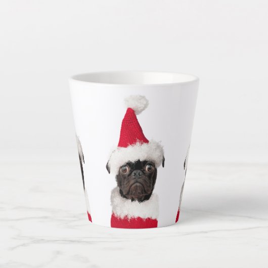 Leuke Kerst Zwart Pug in Santa Hat Latte Mok (Voorkant)