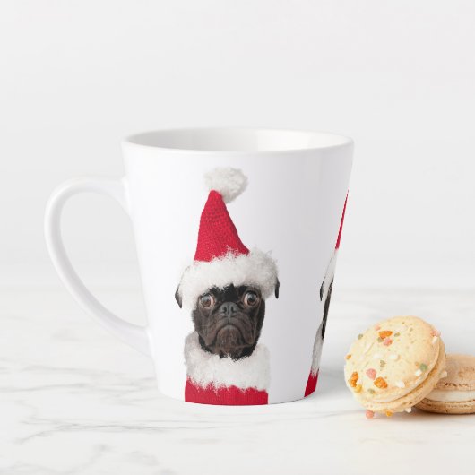 Leuke Kerst Zwart Pug in Santa Hat Latte Mok (In situ)