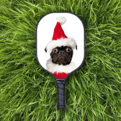 Leuke Kerst Zwart Pug in Santa Hat Pickleball Paddle