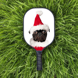 Leuke Kerst Zwart Pug in Santa Hat Pickleball Paddle