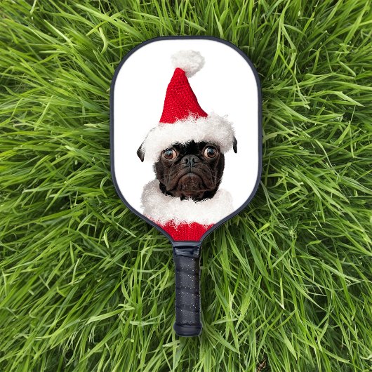 Leuke Kerst Zwart Pug in Santa Hat Pickleball Paddle