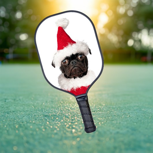Leuke Kerst Zwart Pug in Santa Hat Pickleball Paddle