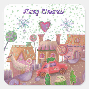 Leuke kerstauto vierkante sticker