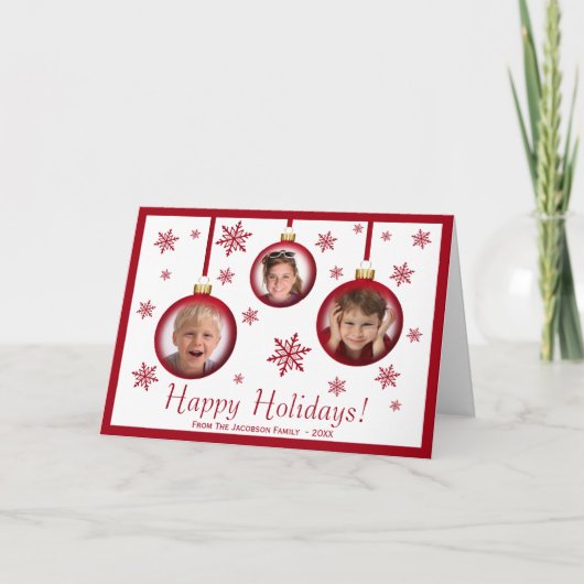 Leuke Kerstbal Ornament 3 Foto Prettige Feestdagen Kaart (Voorkant)