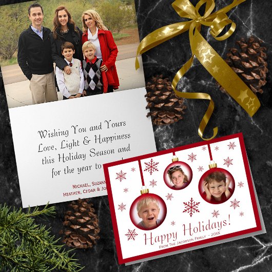 Leuke Kerstbal Ornament 3 Foto Prettige Feestdagen Kaart