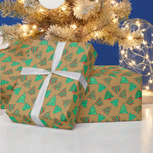Leuke kerstbomen goudbrons cadeaupapier