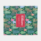 Leuke kerstbomen op groene familienaam fleece deken (Voorkant (Horizontaal))
