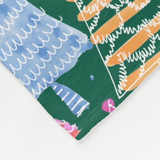 Leuke kerstbomen op groene familienaam fleece deken (Hoek)