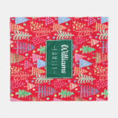 Leuke kerstbomen op rode familienaam fleece deken (Voorkant (Horizontaal))
