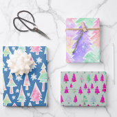 Leuke kerstbomen patroon pastel kleuren inpakpapier vel