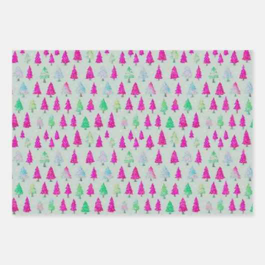 Leuke kerstbomen patroon pastel kleuren inpakpapier vel (Voorkant 3)