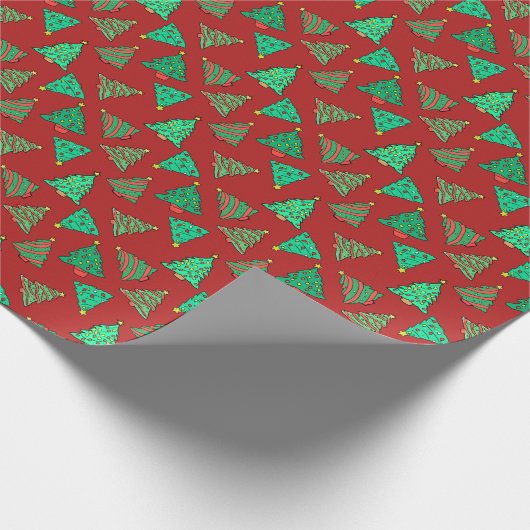 Leuke kerstbomen | rood met patroon cadeaupapier (Hoek)