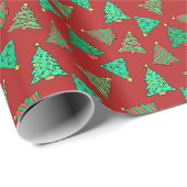 Leuke kerstbomen | rood met patroon cadeaupapier (Rol Hoek)