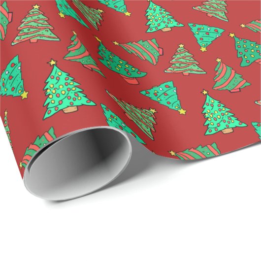 Leuke kerstbomen | rood met patroon cadeaupapier (Rol Hoek)