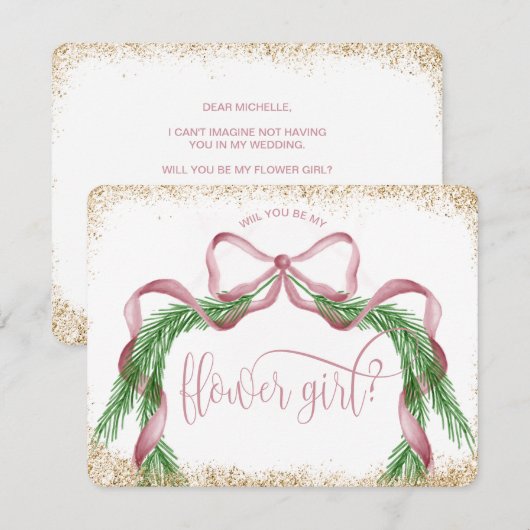 Leuke Kerstboog Roze waterverf BLOEMENMEISJE Kaart