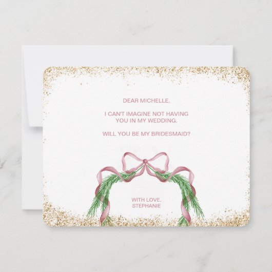 Leuke kerstboog roze waterverf BRIDESMAID Kaart (Achterkant)