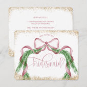 Leuke kerstboog roze waterverf BRIDESMAID Kaart (Voorkant / Achterkant)