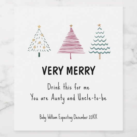 Leuke Kerstboom Baby Aankondiging Tante Oom Wijn Etiket (Enkel label)