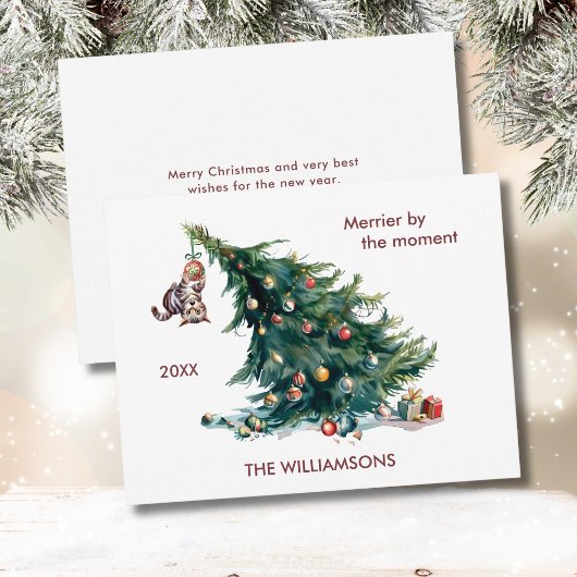 Leuke Kerstboom Bungelende Kat Personaliseer Feestdagenkaart