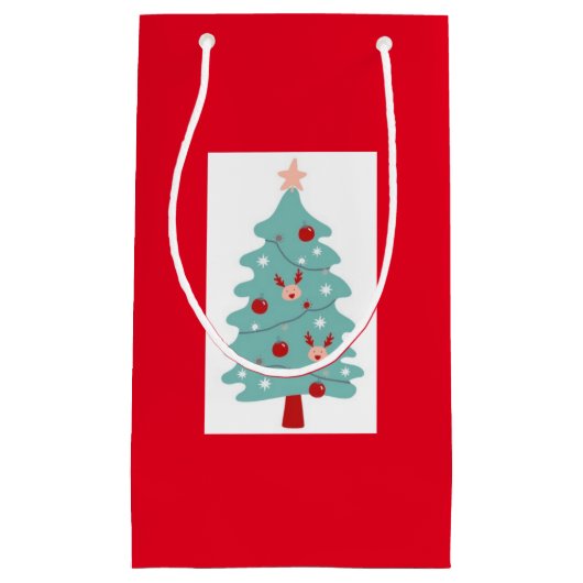 Leuke kerstboom cadeau tas (rood) klein cadeauzakje (Voorkant)