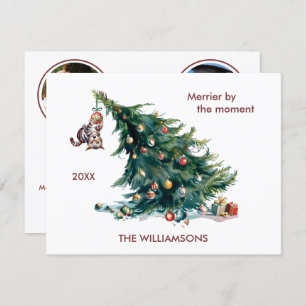 Leuke Kerstboom Dangling Kat 3 Foto Feestdagenkaart