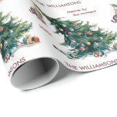 Leuke Kerstboom Dangling Kat Foto Cadeaupapier (Rol Hoek)