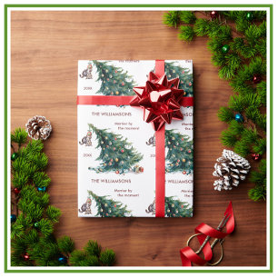 Leuke Kerstboom Dangling Kat Foto Cadeaupapier