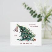 Leuke Kerstboom Dangling Kat Foto Feestdagenkaart (Staand voorkant)