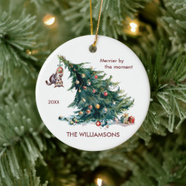 Leuke Kerstboom Dangling Kat Foto Keramisch Ornament